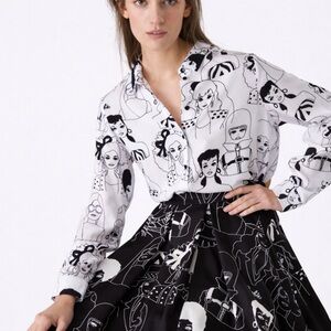 Barbie x Mohito Graphic Print Button-Up Blouse EU 38